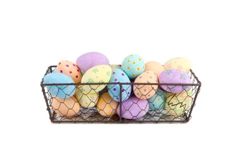 Hand-Painted Easter Eggs in Chicken Wire Tray Cut Out Stock Photos