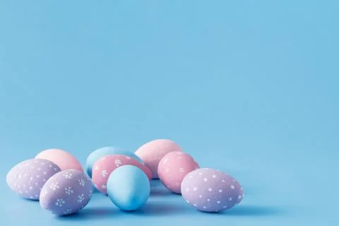 Hand Painted Easter Eggs in Pastel Colors Stock Photos