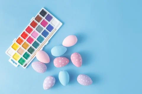 Hand Painted Easter Eggs in Pastel Colors Stock Photos