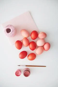 Hand-Painted Easter Eggs on White 写真素材
