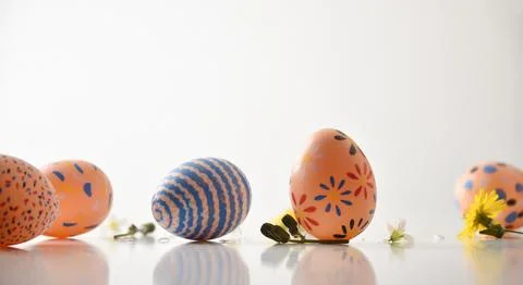 Hand-Painted Easter Eggs on White Background 스톡 사진
