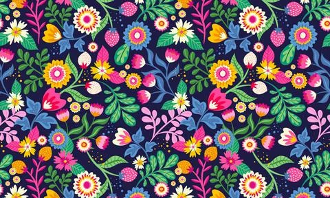Hand painted exotic floral pattern Stock Illustration