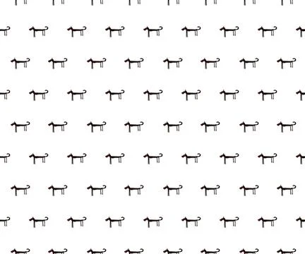 Hand-painted fabric pattern imitating children black dog white background seamle Stock Illustration