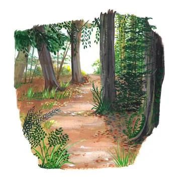 Hand painted forest with gouache isolated on white background Stock Illustration