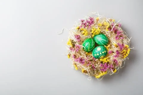 Hand painted green colors easter eggs Stock Photos