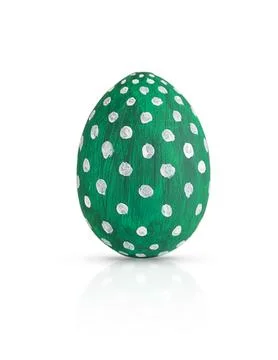 Hand painted green Easter egg decorated white dots isolated on white. Stock Photos