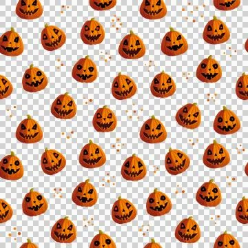 Hand-painted Halloween seamless pattern with spooky pumpkins with no background Illustration
