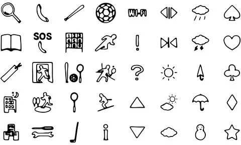 Hand-painted icon set 40 sports and weather Stock Illustration