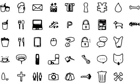 Hand-painted icon set 40 meals and personal computers, etc. Illustrazione stock