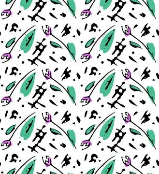 Hand painted ink brush stroke seamless pattern. Orient style elegant design Stock Illustration