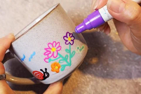 Hand-painted Joy, Ceramic Coffee Cup-workshop Keepsake Stock Photos