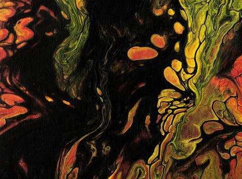 Hand painted marble liquid texture in black, red an yellow color. Stock Illustration