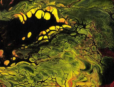 Hand painted marble liquid texture in black, red an yellow color. Stock Illustration