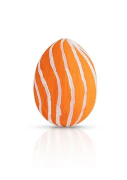 Hand painted orange Easter egg decorated white lines isolated on white. Stock Photos