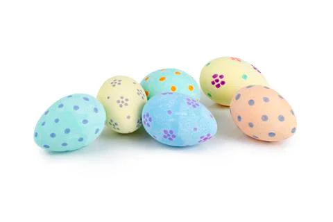 Hand-Painted Pastel-Colored Easter Eggs on White Background Stock Photos