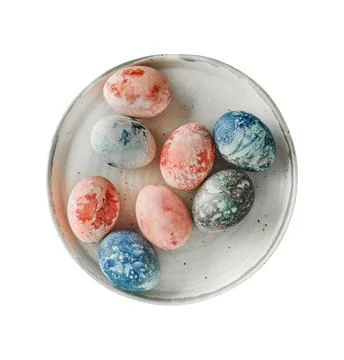 Hand painted pastel Easter eggs with marble texture isolated on white backgro Stock Photos
