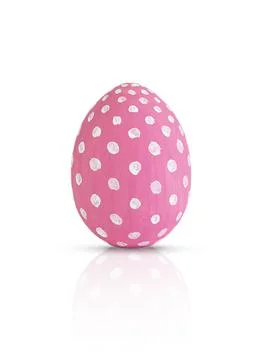 Hand painted pink Easter egg decorated white dots isolated on white. Stock Photos