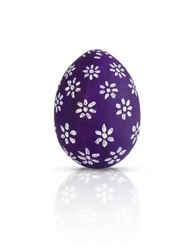 Hand painted purple Easter egg decorated white flowers isolated on white. Stock Photos
