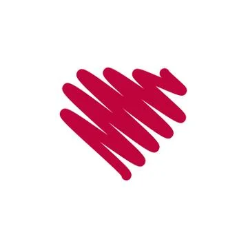 Hand painted red heart, one line. Hand drawing of heart doodle by crayon . use Stock Illustration
