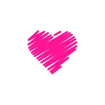 Hand painted red heart, one line. Hand drawing of heart doodle by crayon . use Stock Illustration