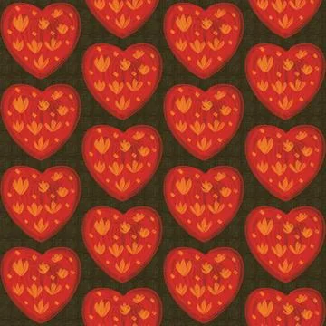 Hand painted red heart seamless pattern on dark background Stock Illustration