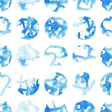 Hand painted seamless circles pattern. Abstract watercolor shapes. blue Stock Illustration