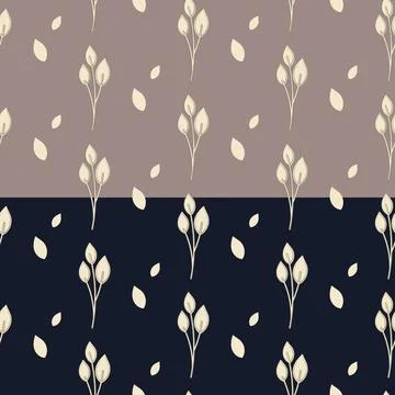 Hand painted seamless pattern. Leaves branch silhouettes illustration in grey Stock Illustration