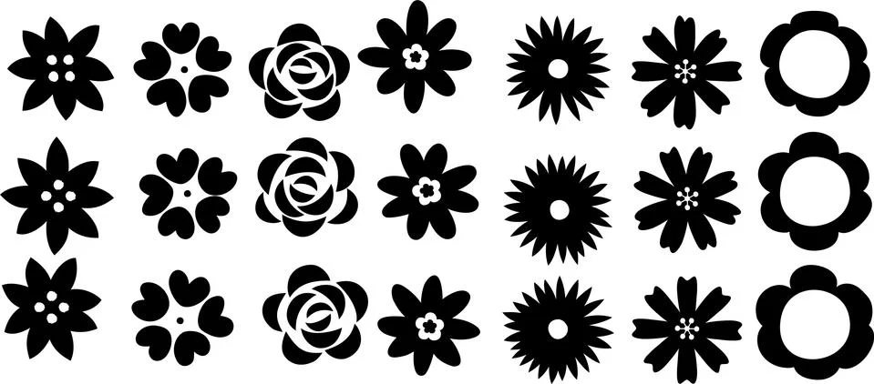 Hand-painted simple flower shape variation set Stock Illustration