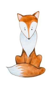 Hand painted sitting red fox Watercolor illustration Stock Illustration