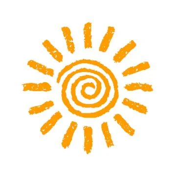 Hand painted sun symbol, hand drawn with crayon Illustrazione stock