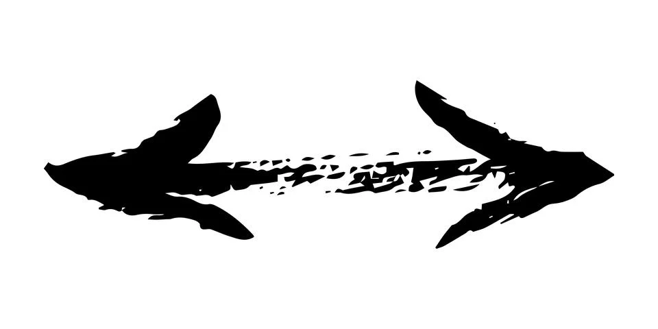 Hand painted two head arrow drawn with ink brush Stock Illustration