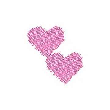 Hand painted two red hearts on white background, one line. Hand drawing of heart Stock Illustration