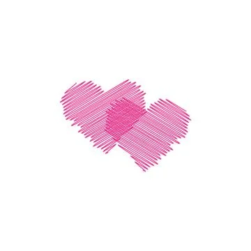 Hand painted two red hearts on white background, one line. Hand drawing of heart Stock Illustration