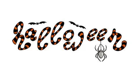 Hand painted vector lettering with bats and spider Stock-Illustration