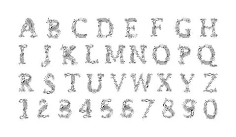 Hand Painted Vector Letters With Flowers. Floral Alphabet Stock Illustration