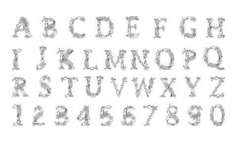 Hand painted vector letters with flowers on white background Stock Illustration