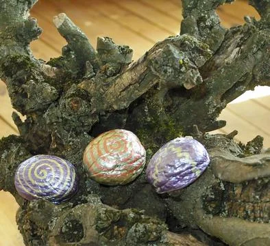 Hand painted walnuts shells Stock Photos