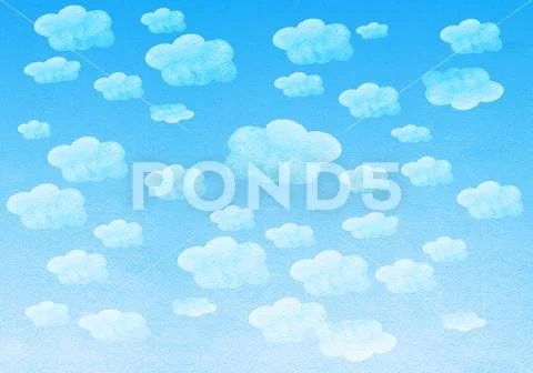 Hand painted watercolor blue sky and white clouds Stock Illustration