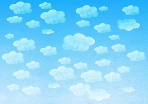 Hand painted watercolor blue sky and white clouds Stock Illustration