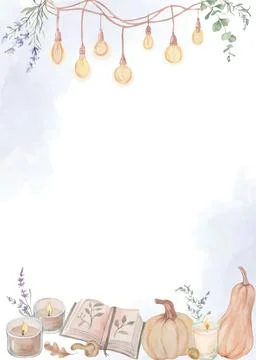 Hand painted watercolor cozy autumn vector frame Stock Illustration