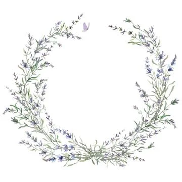 Hand painted watercolor lavender vector wreath Stock-Illustration