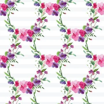 Hand-painted Watercolor pattern of a branch with flowers pink Magnolia flower Stock Illustration