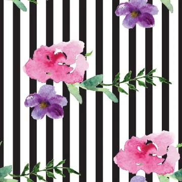 Hand-painted Watercolor pattern of a branch with flowers pink Magnolia flower Stock Illustration