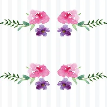 Hand-painted Watercolor pattern of a branch with flowers pink Magnolia flower Stock Illustration