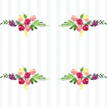 Hand-painted Watercolor pattern of a branch with flowers pink Magnolia flower Stock Illustration
