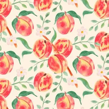 Hand painted watercolor peach pattern Stock Illustration