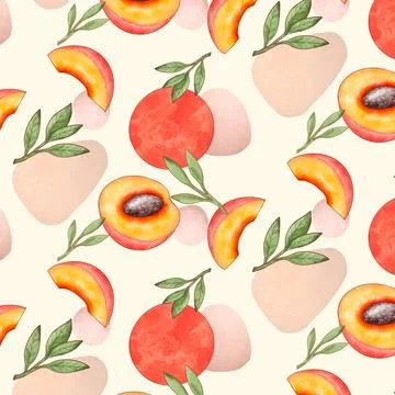 Hand painted watercolor peach pattern Stock Illustration