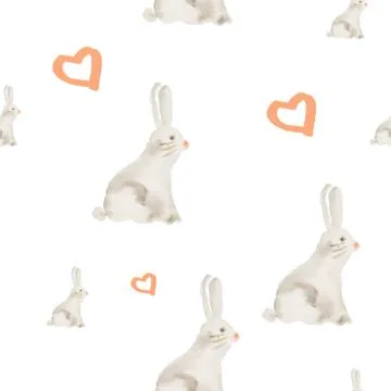 Hand painted watercolor rabbit pattern Illustrazione stock