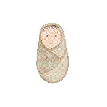 Hand painted watercolor wrapped baby isolated on white Stock Photos