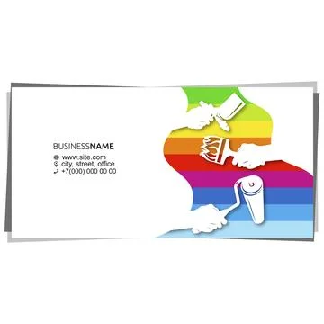 Hand painter with a brush roller and spray gun business card Stock Illustration